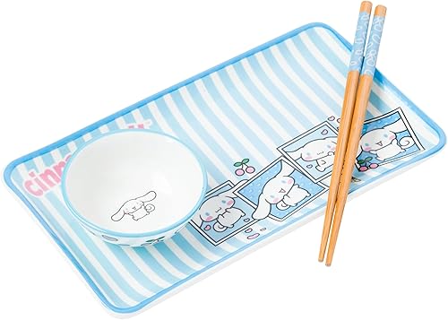Miniatura 29 de Silver Buffalo Sanrio Hello Kitty - Juego de sushi de cerámica con lazo rojo y blanco con plato de salsa y palillos a juego