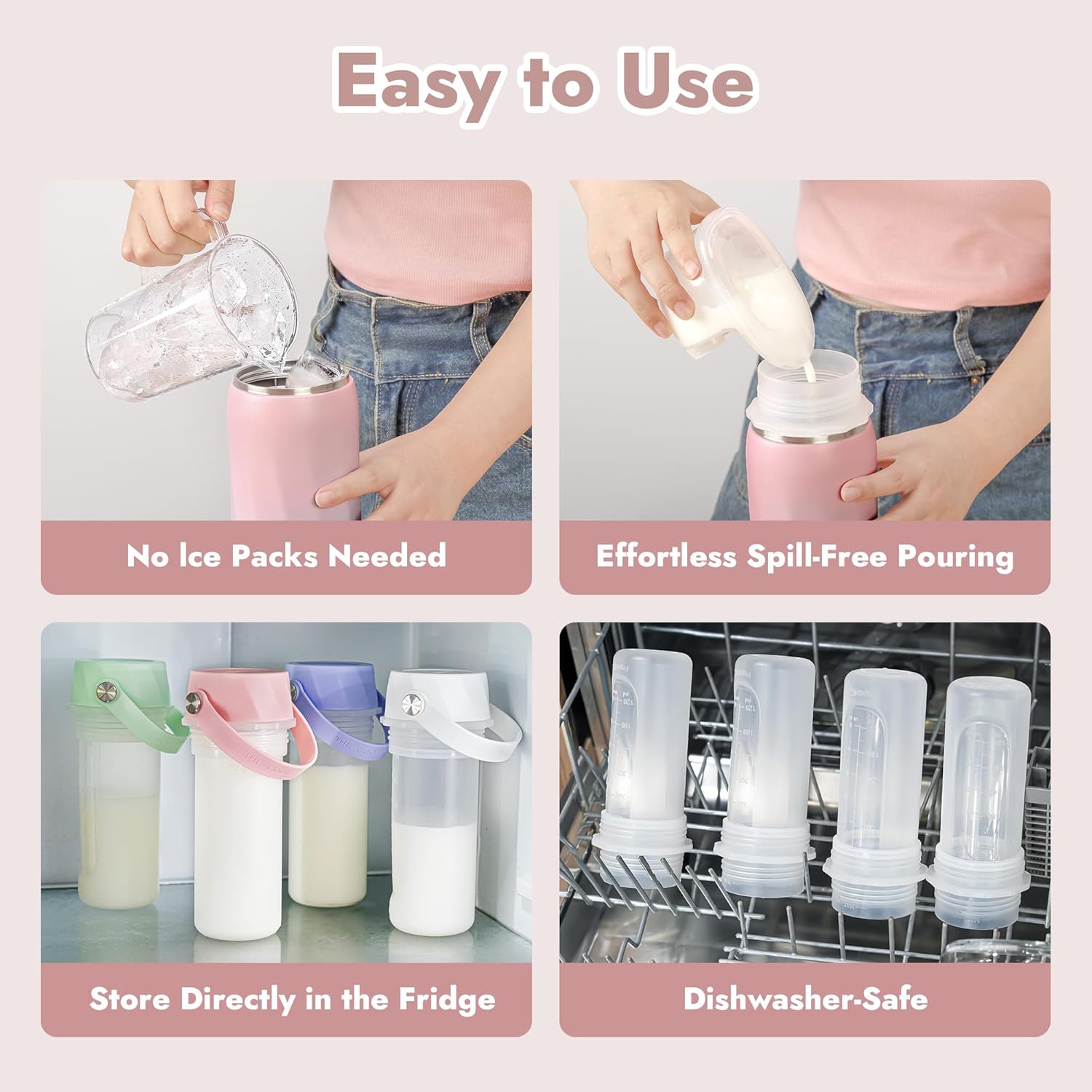 HEYTRIP Portable Breastmilk Cooler - 20oz Stainless Steel Milk Chiller Bottle for Travel & Work | Reusable Breastmilk Storage Container, 36+ Hour Cooling, TSA Approved | Rosy Azure - Image 5