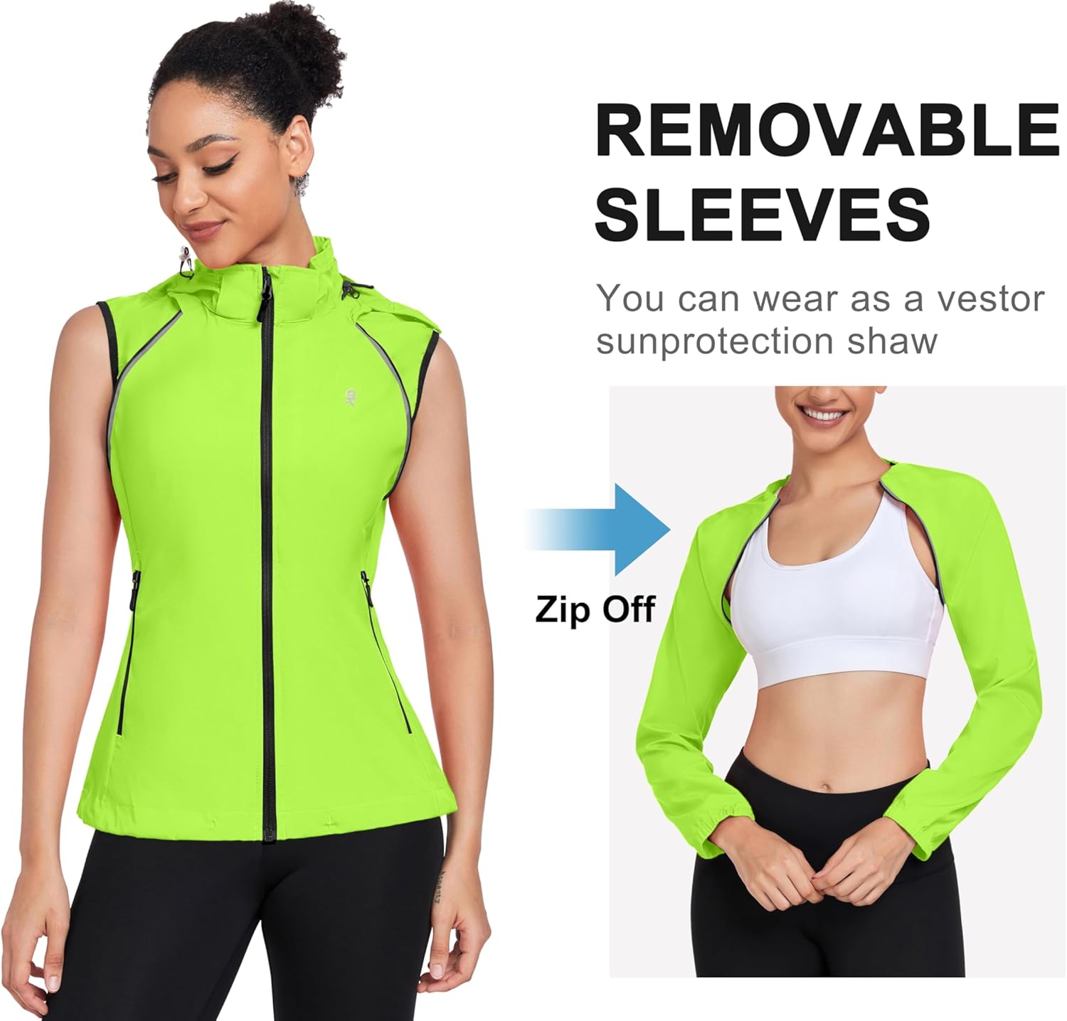 Little Donkey Andy Women's Lightweight Waterproof Cycling Jacket with Removable Sleeves & Hood for Biking Running Golf - Image 3