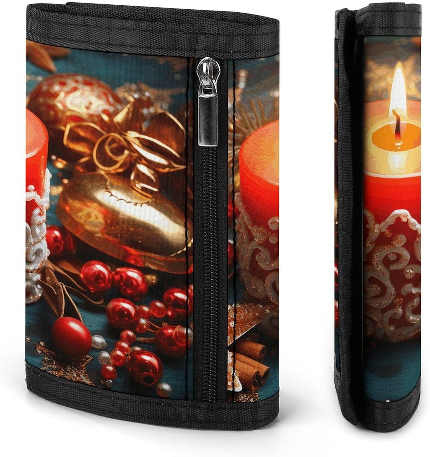 Christmas Candle Trifold Wallets Slim Wallet Novelty Pocket Purse Multiple Card Slots Outdoor Travel Wallet Stylish Durable Wallets For Men Women