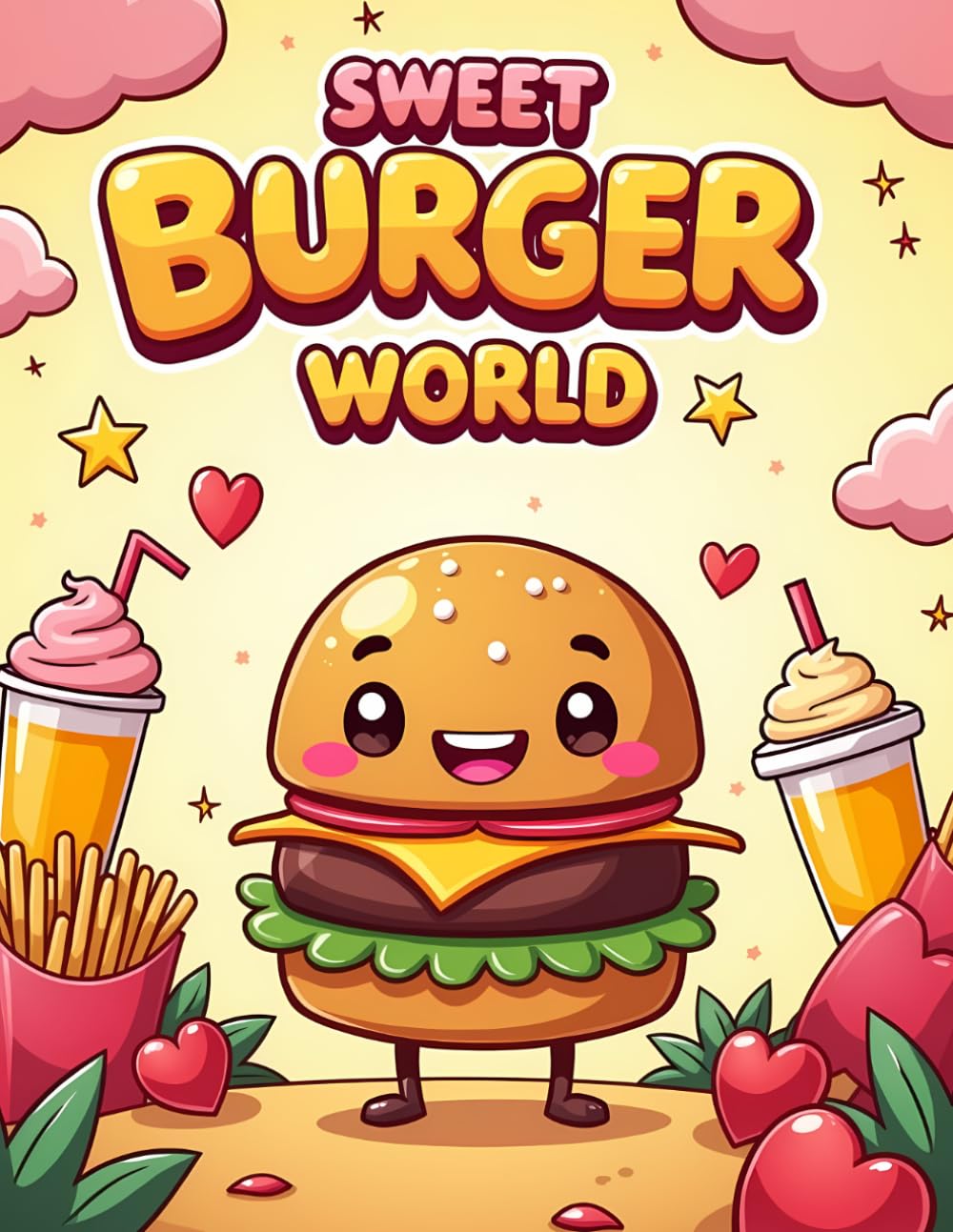 Sweet Burger World: Cute Kawaii Burger Coloring Book for Kids Ages 3–8 | Fun Food Adventures and Easy Coloring Pages