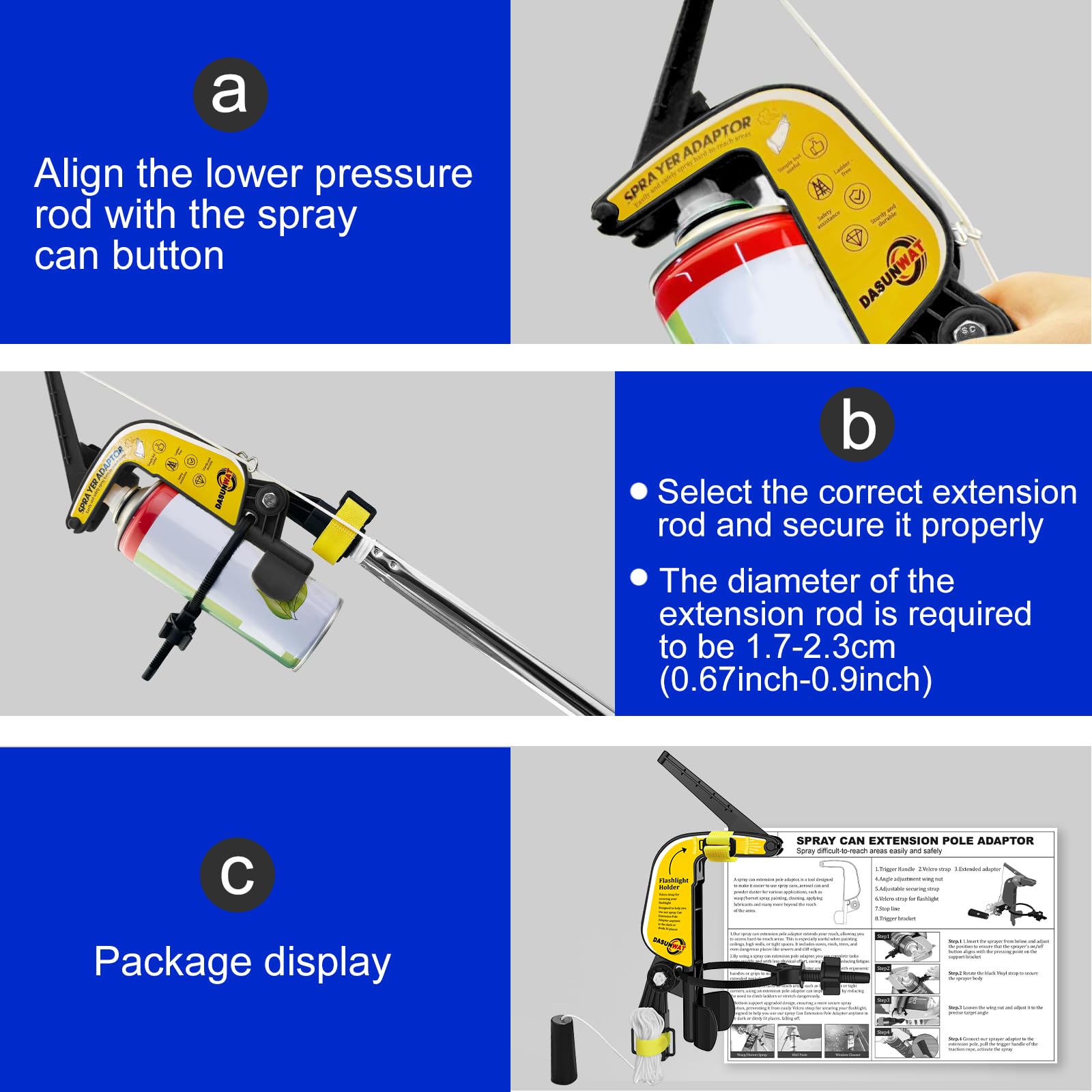 Spray Can Extension Pole Adaptor,Adjustment Sprayer Bracket Adaptor for Wasp/Hornet/Bee Spray Long Range,Spray Paint,Window Cleaner,Tree Pruning Sealer Spray,Spray Can Trigger Handle(Black)