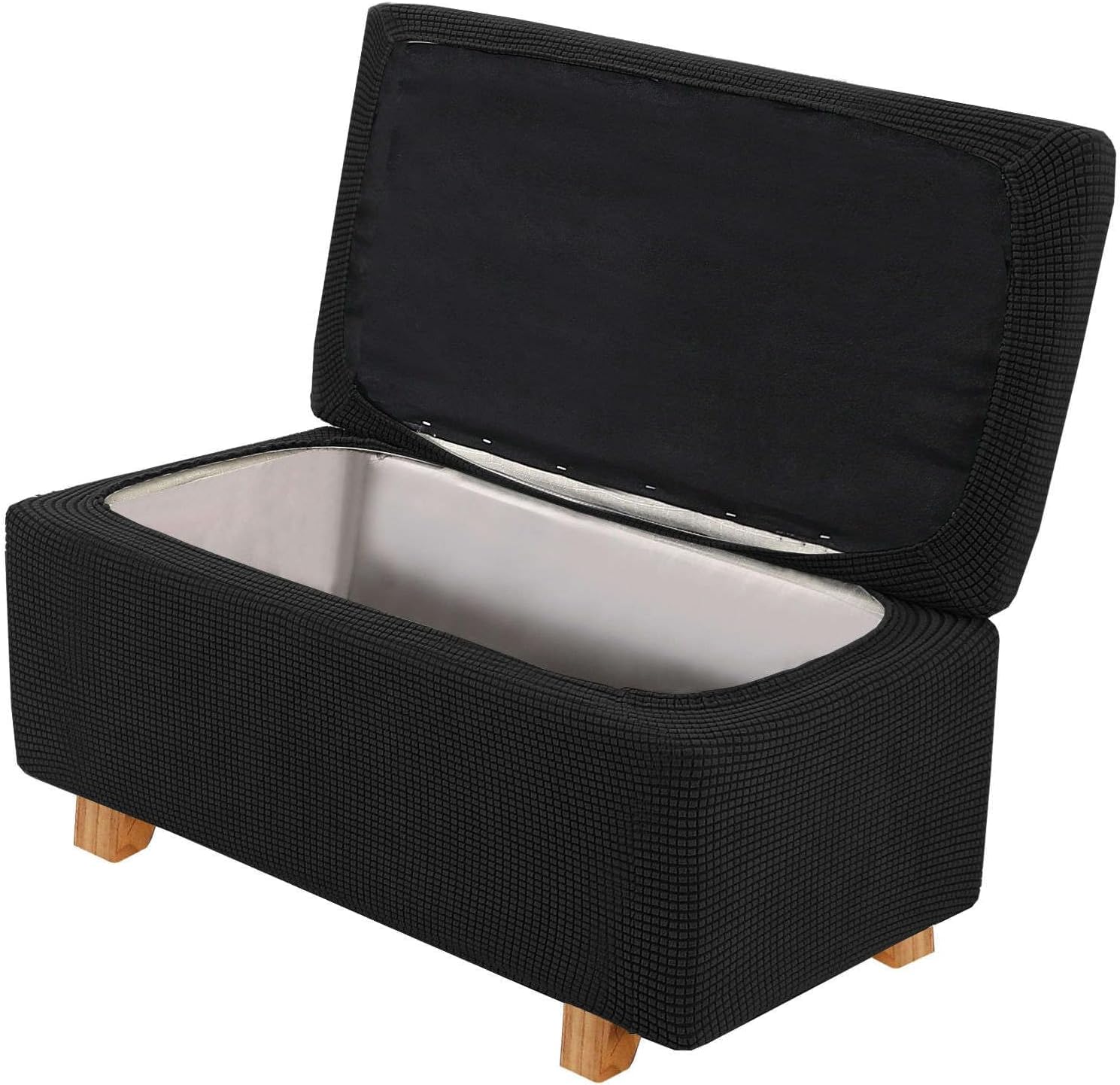 CAMZ 2 Piece Stretch Storage Ottoman Cover, Rectangle Ottoman Slipcover with Storage Lid Cover Footstool Bench Cover Non Slip Footrest Stool Furniture