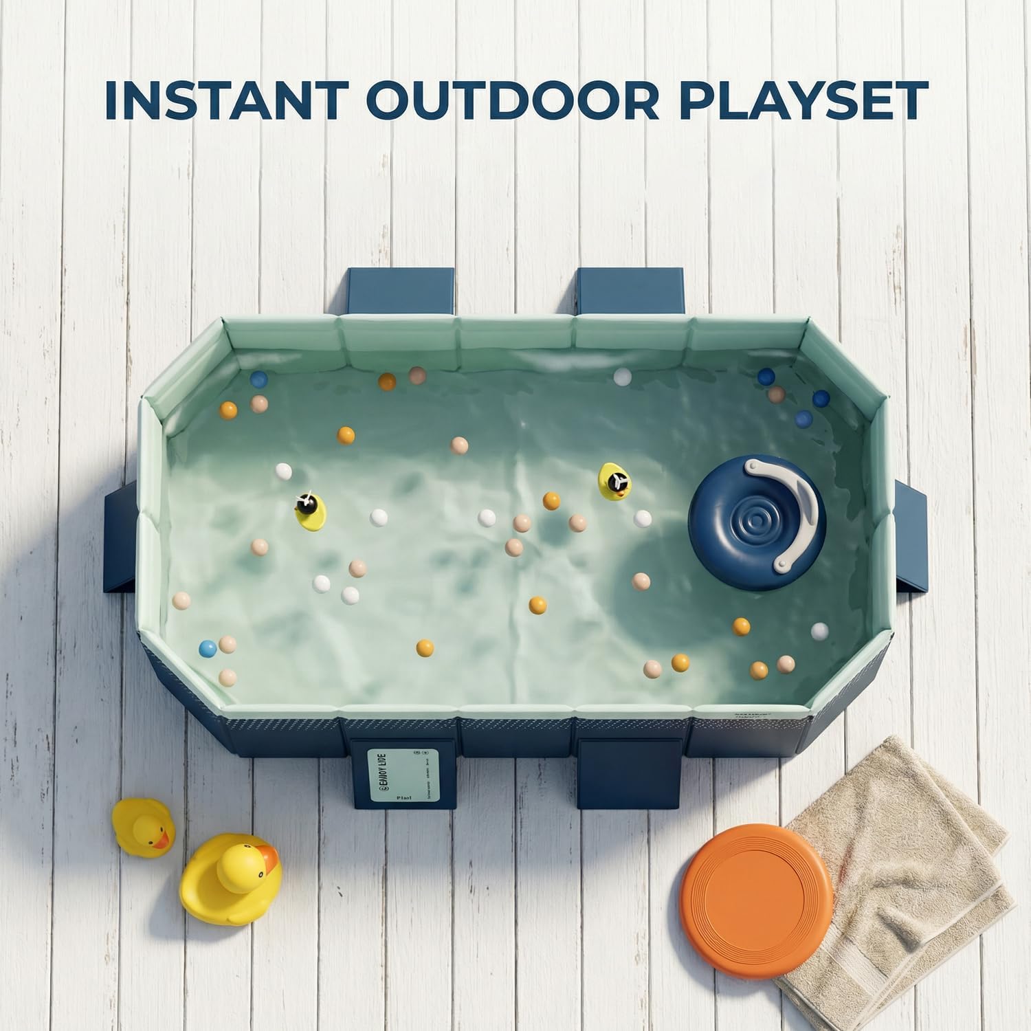 13FT Foldable Kiddie Swimming Pool - Extra-Large, Non-Inflatable, Wooden, Hard Plastic Collapsible, Family Outdoor Party Rectangular Pool for Kids, Adults, Pet Dogs (160''x94''x20'')