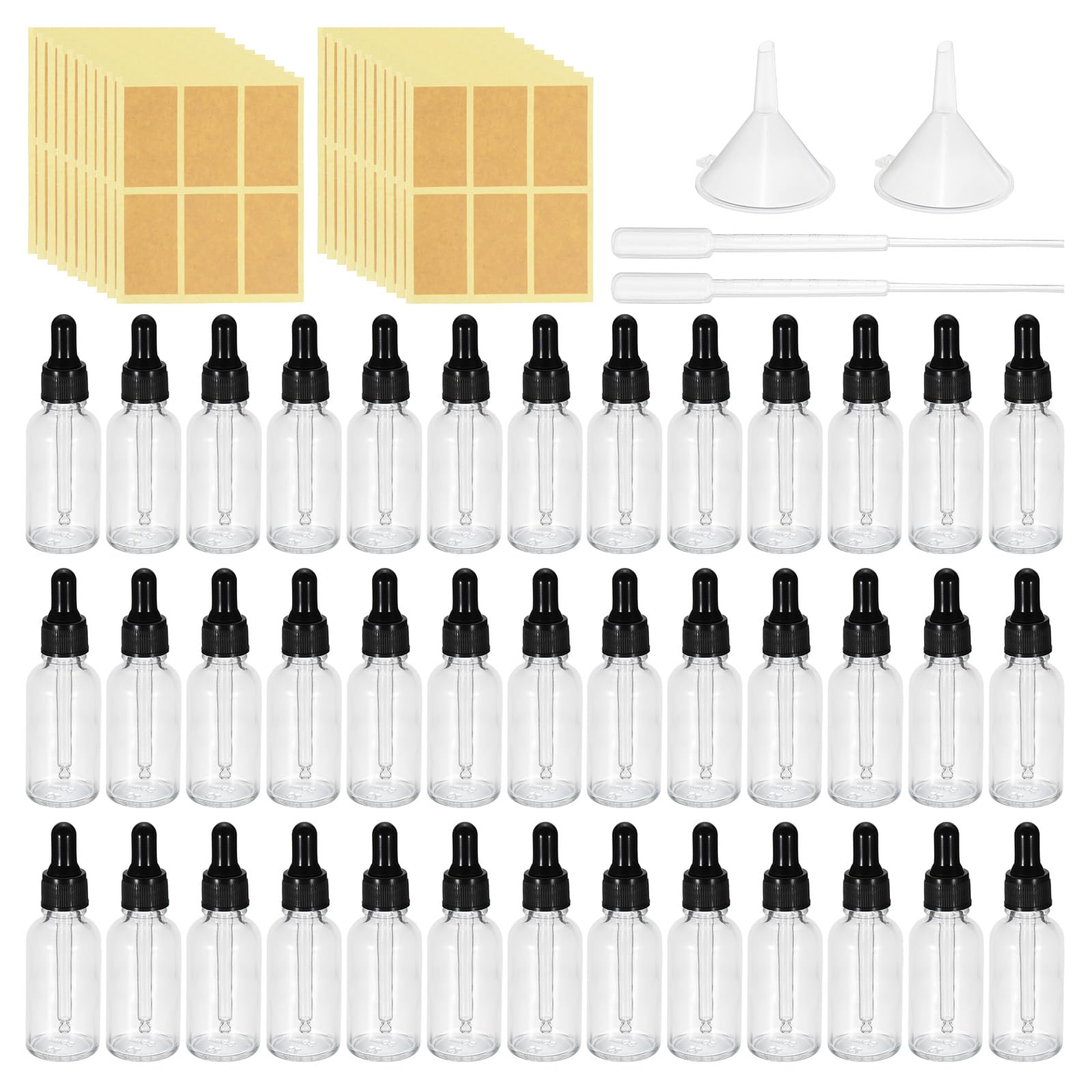 PATIKIL 30ml Glas-Tropfflasche 100 Stück Dichte Ätherische Öle testen Flüssigkeit Parfüm Behälter Mit Pipette Etiketten Trichter Für Aufbewahrung Zuhause Reisen Klar