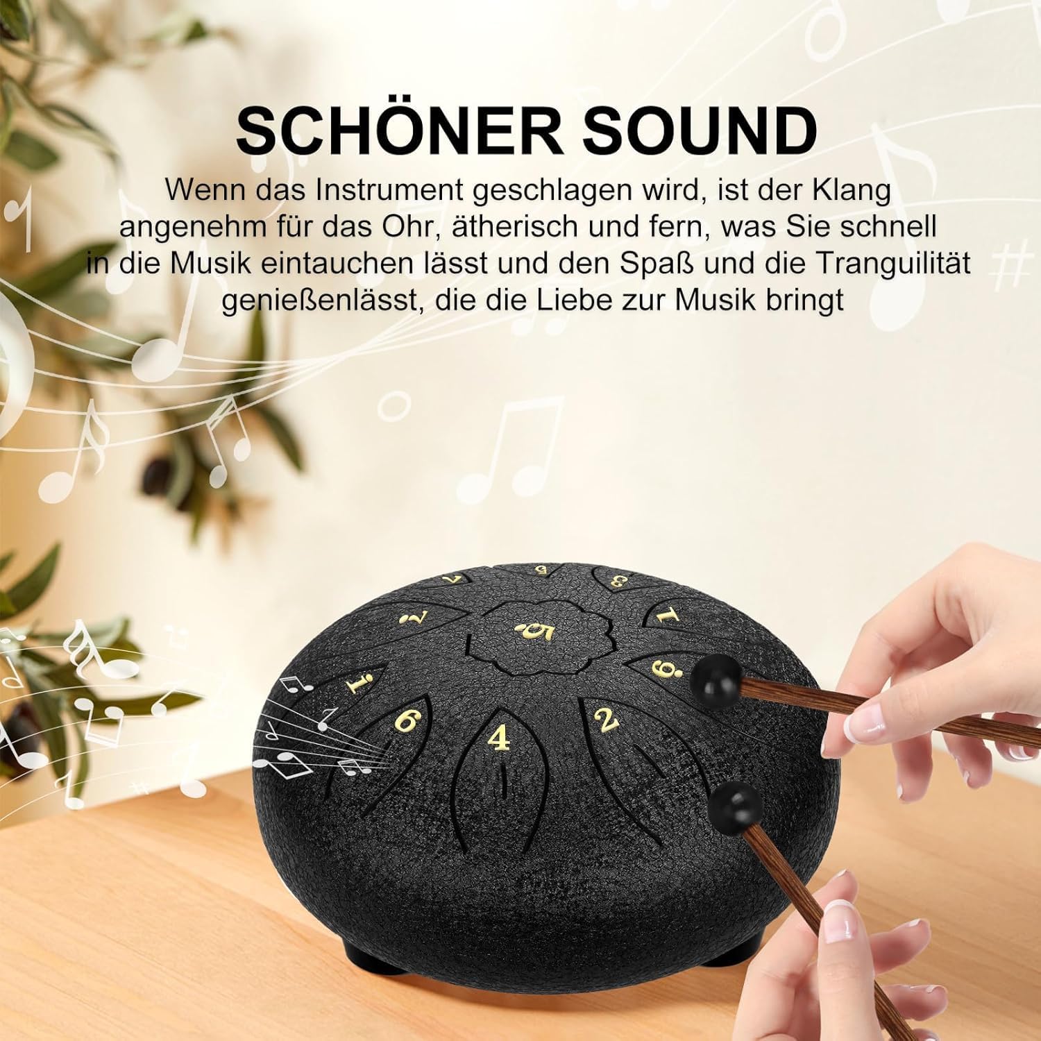 Rain Drum for Outside,Steel Tongue Rain Drum - 11 Notes 6 Inch with Bag, Music Book,Mallets, Musical Education Entertainment Meditation Yoga Zen Gifts (Black)