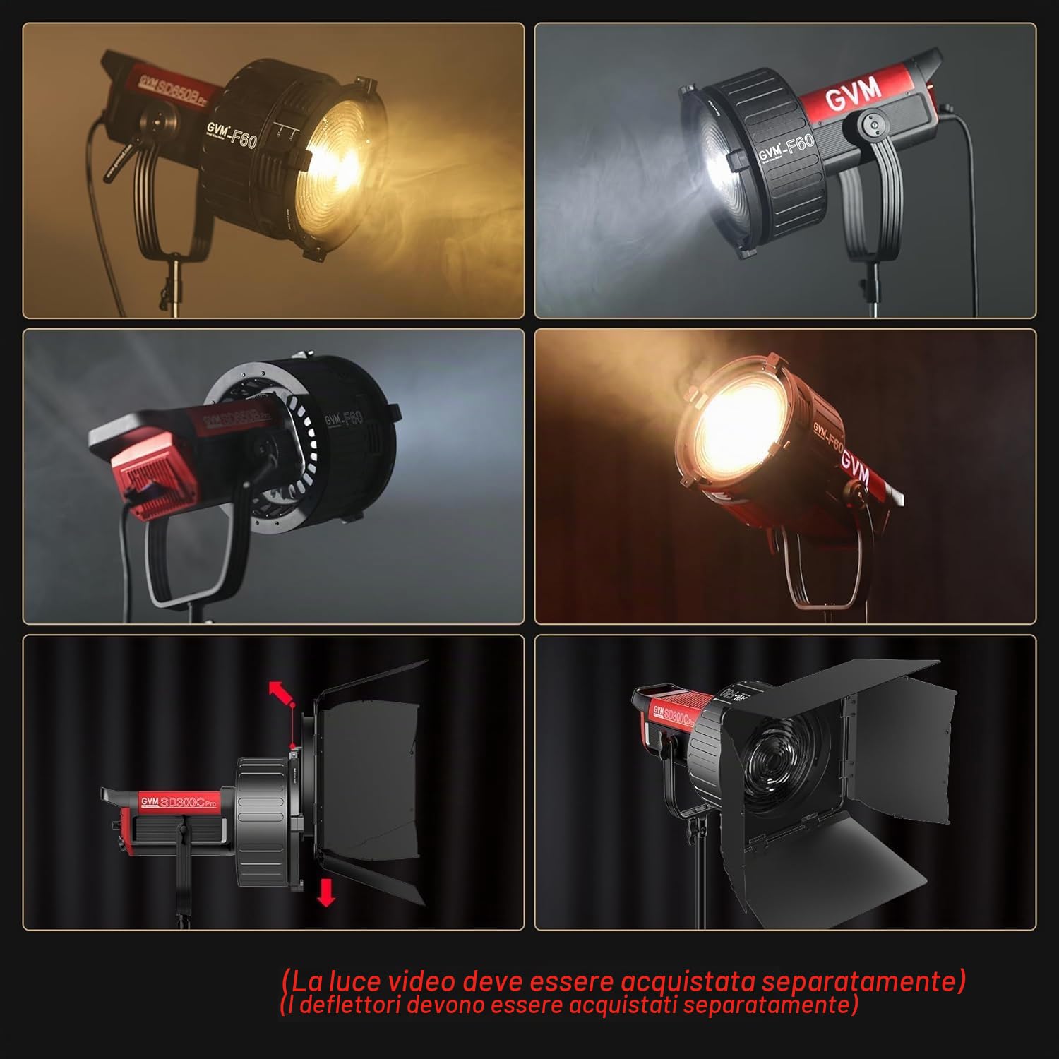 GVM - Lente Fresnel per luce video a LED con supporto Bowens, compatibile con PROSD400B, 500B, 650B, SD600D, SD600S, illuminazione di uscita continua per studio fotografico
