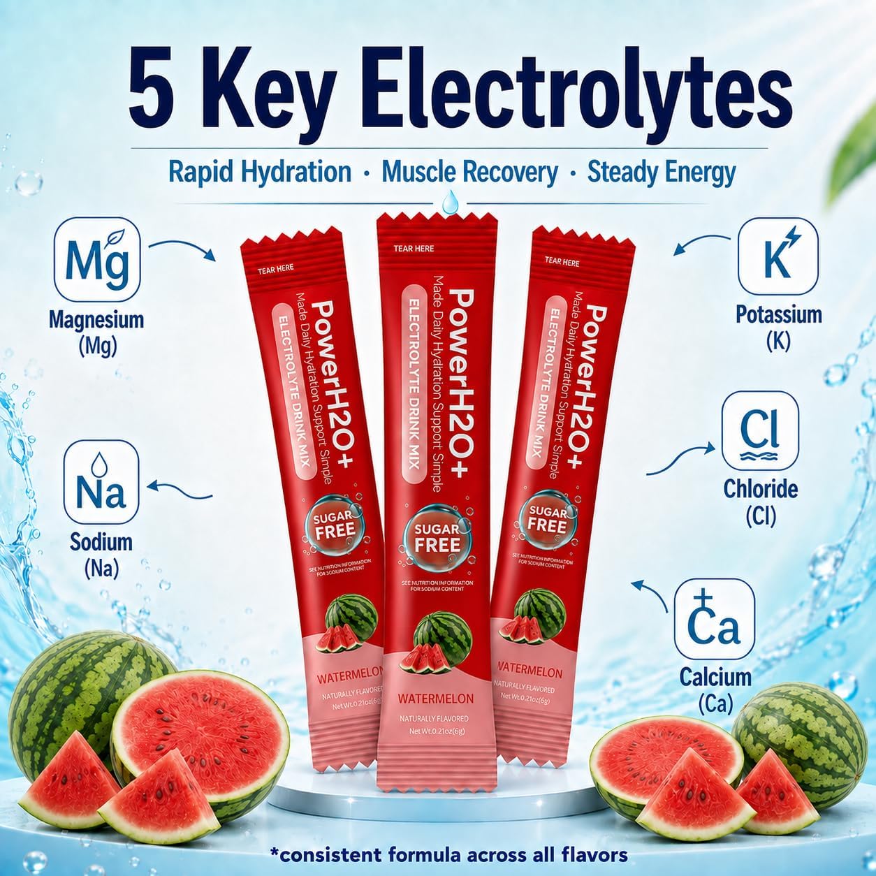 Watermelon Sugar Free Electrolytes Powder Packets, 25 Sticks image 3