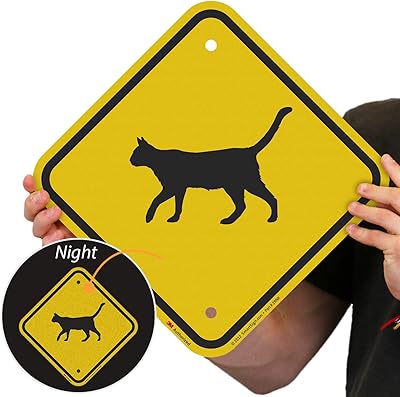 SmartSign 12 x 12 inch Cat Crossing Symbol Metal Sign, 63 mil Aluminum, 3M Laminated Engineer Grade Reflective Material, Black and Yellow