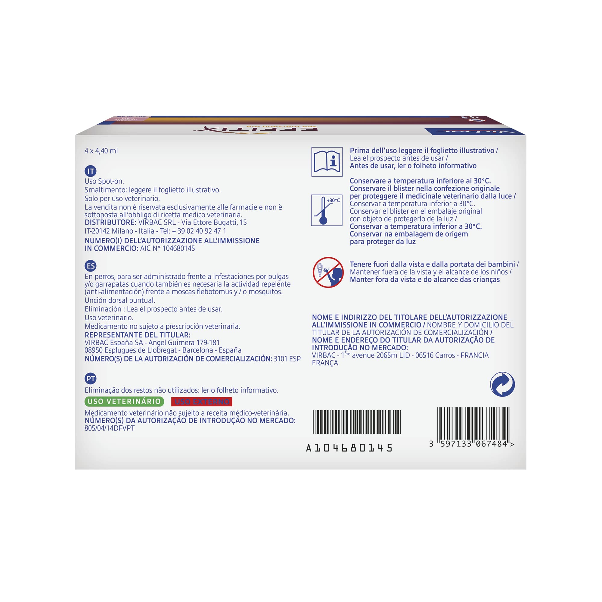 EFFITIX LARGE 20/40 KG (4 pipette) – Efficace contro pulci, zecche e flebotomi