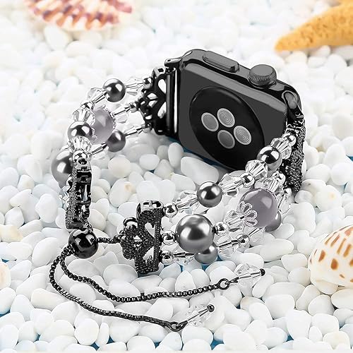 Miniatura 5 de fohuas Correa de cuentas compatible con Apple Watch de 1.496 in 1.575 in 1.614 in 1.654 in 1.732 in 1.772 in 1.929 in, cuentas de perlas de cristal