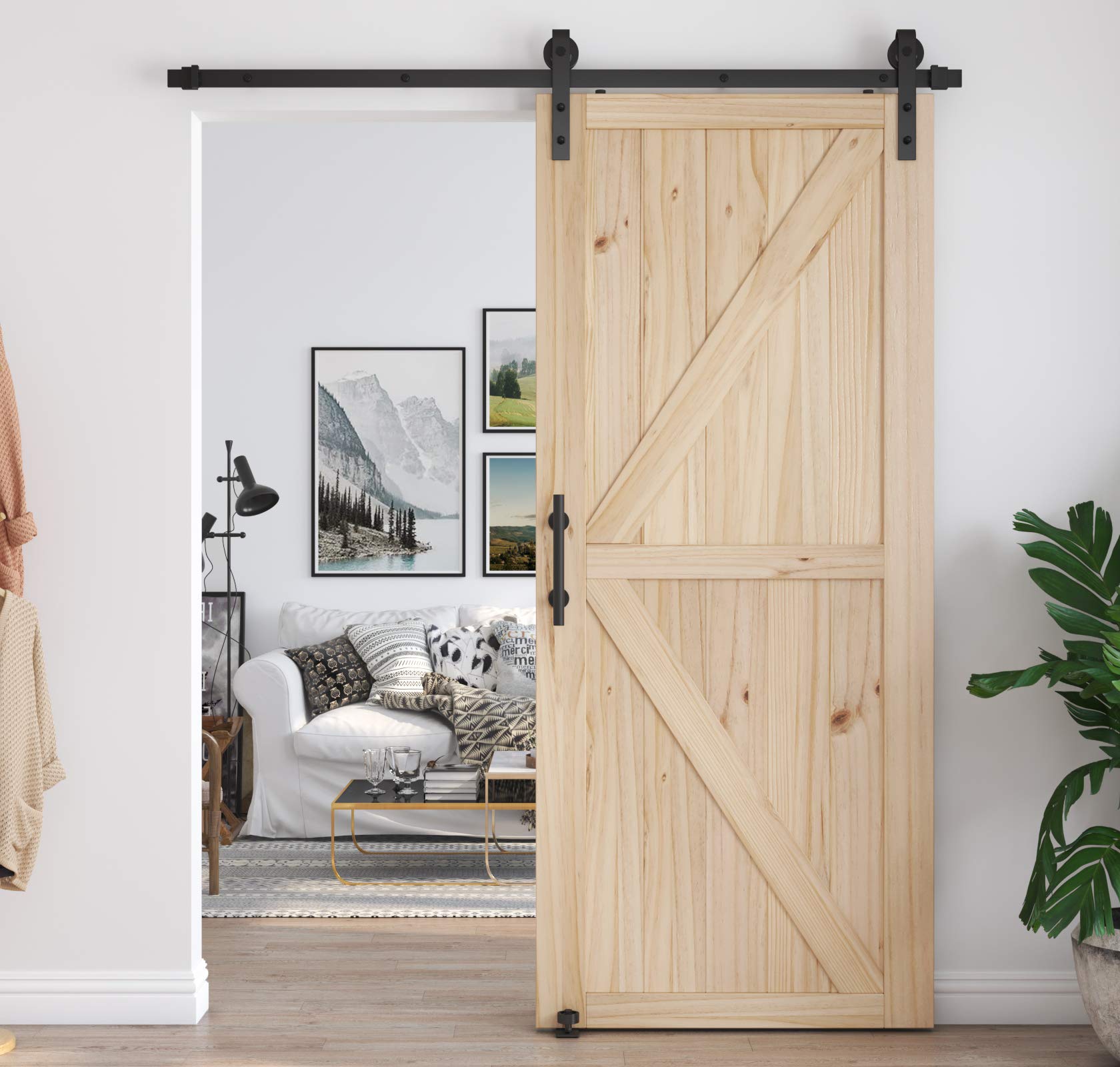 HomLxclx 36in x 84in Barn Door with 6.6ft Sliding Barn Door Hardware