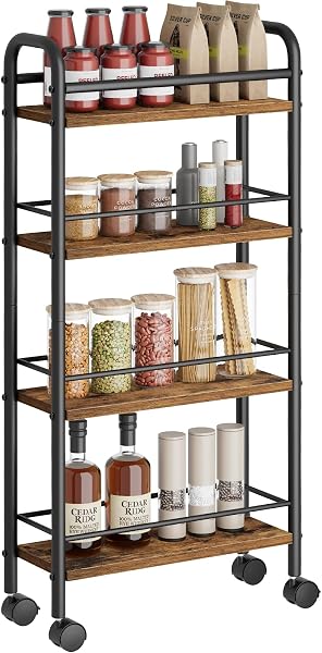Asgolion Slim Storage Cart, 4-Tier Small Rolling Cart with Wheels