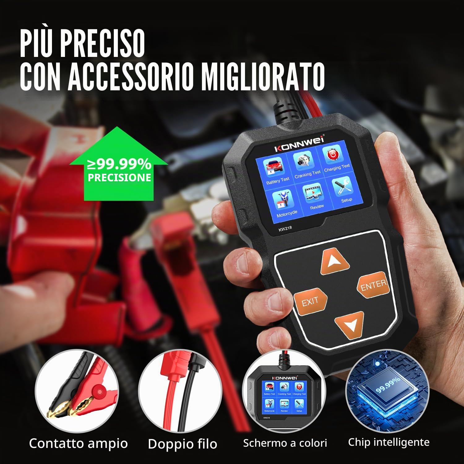 KONNWEI KW218 Tester per Batteria 6V 12V, Tester Carico Digitale 100-2000 CCA per Auto, Camion, Marina, Moto, SUV, Barca - Strumento di Test Alternatore
