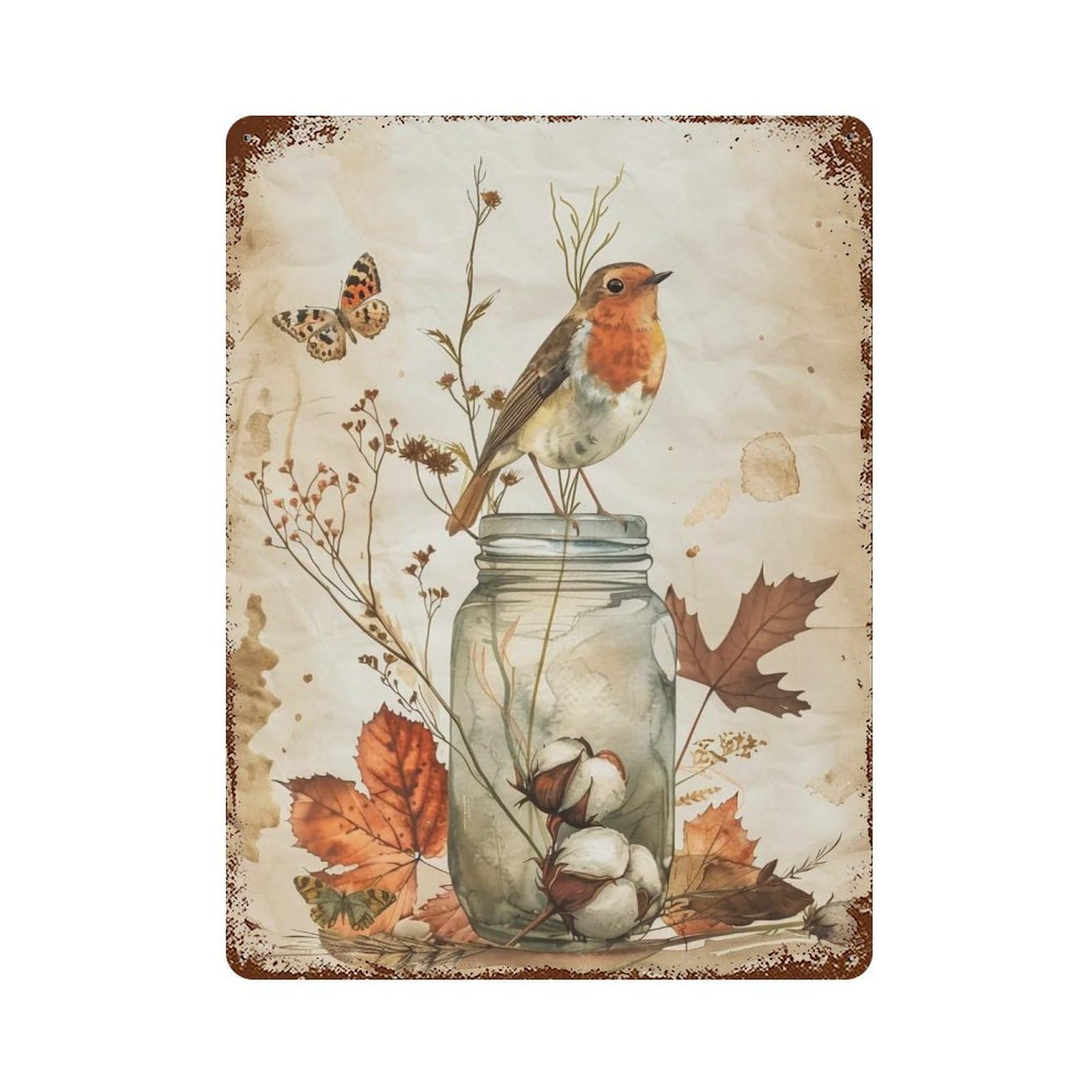 Hduryeyryy Multicolour Cotton & Robin Still Life 01 Wall Retro Iron Vintage Art Metal Tin Sign Poster Modern Home Cofffee Club Art Bar Shop Decor 40X30cm