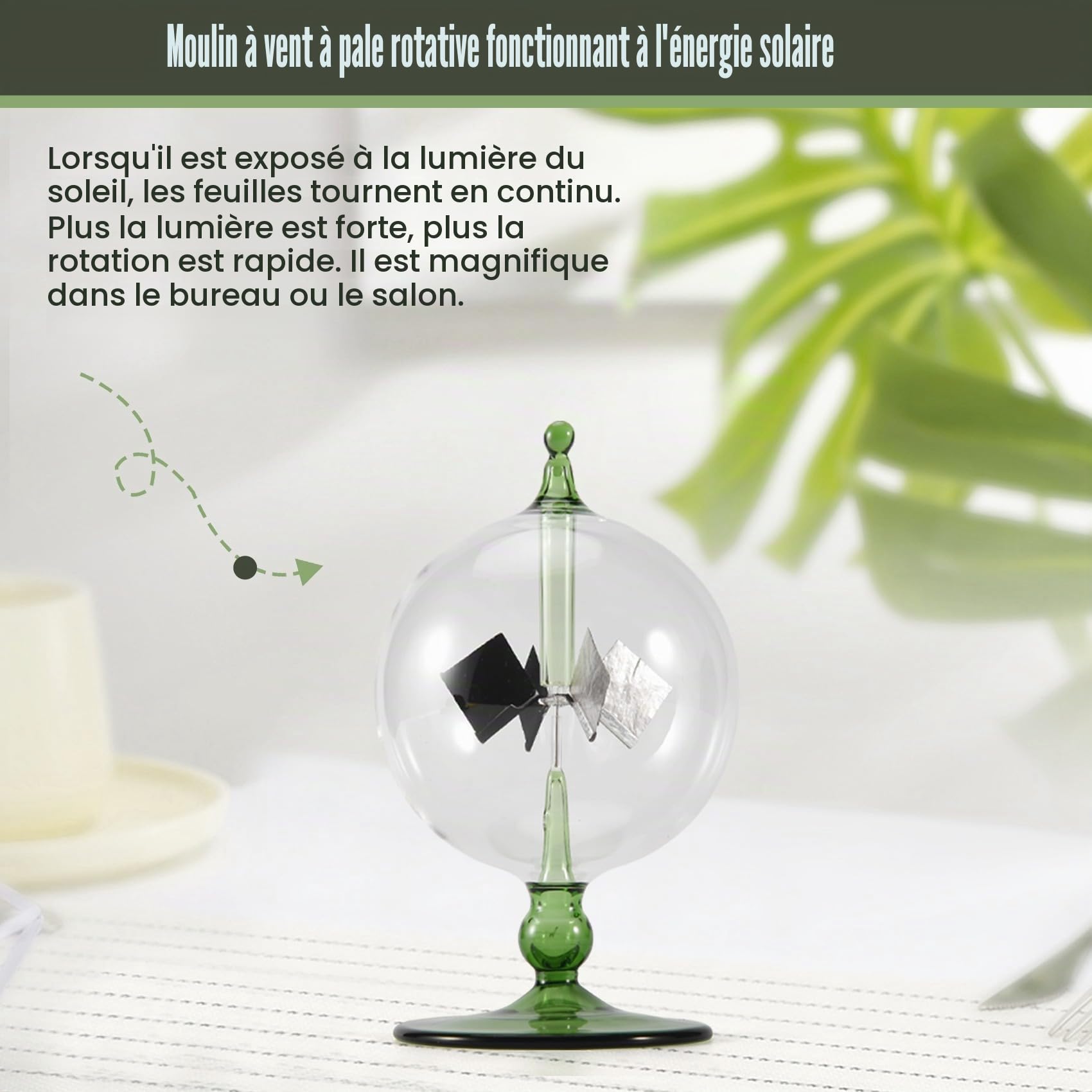 Radiomètre à énergie Solaire Vert Crookes Énergie Solaire Ailes d'araignées Moulin à Vent Cadeau Maison Bureau Décoration