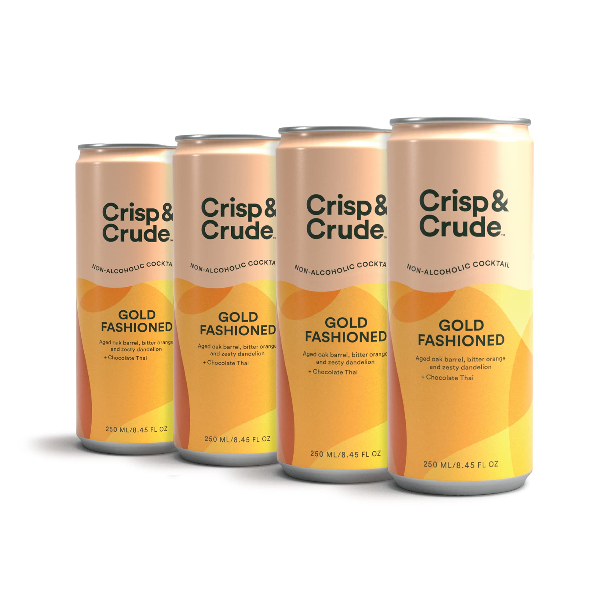 Crisp & Crude Non Alcoholic Sparkling Cocktail - Gold Fashioned - Mood Lifting Mocktail Infused With Botanicals - Low Cal, Low Sugar Zero Proof Cocktails - Non Alcoholic Drinks - 8.45 Fl Oz - 4 Pack