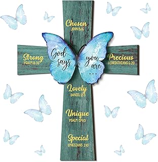 Panelee 11.81 Inch Cross Christian Wood Sign Inspirational Wood Wall Decor Bible Verse Wall Sign Bible Theme Scripture Hanging for Room Office Kitchen