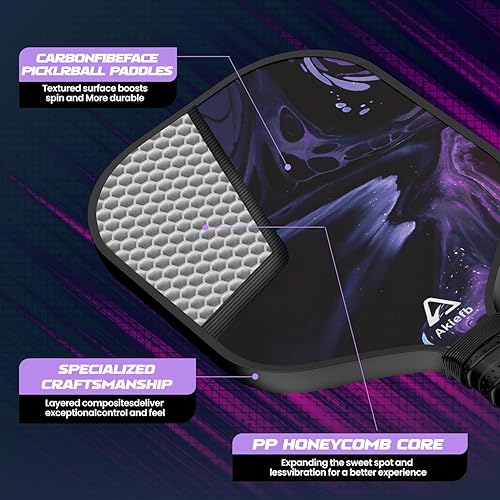 Miniatura 4 de Paletas de pickleball, Pickleball de fibra de carbono, núcleo de panal de polipropileno para control de potencia y giro, agarre cómodo