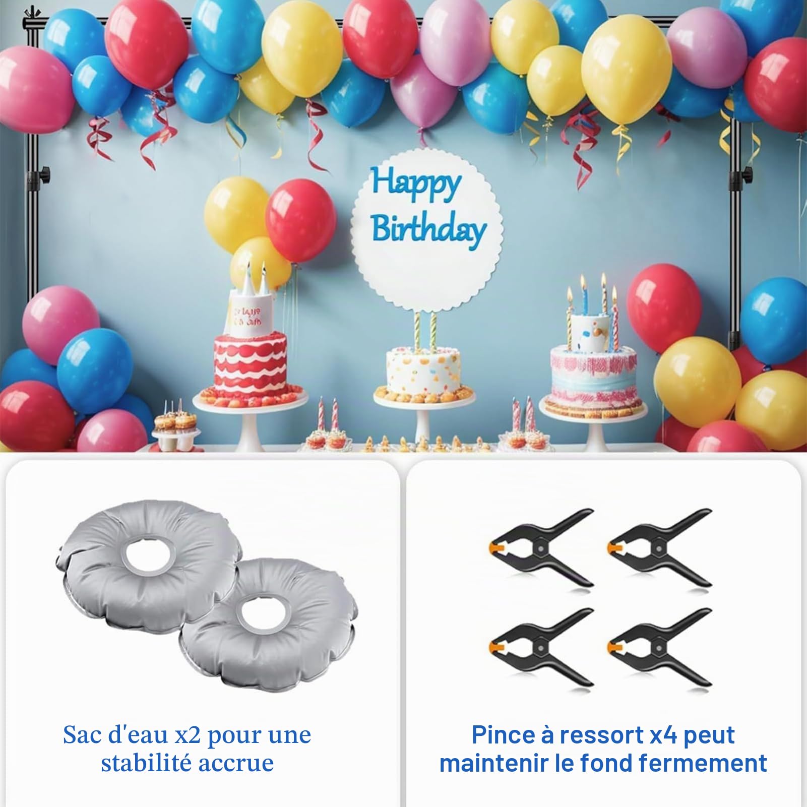 EMART Support Fond Photo 3x3m, Système Toile de Fond Réglable avec Socle en Acier pour Photographie, Studio Vidéo Photo, Fêtes d'anniversaire