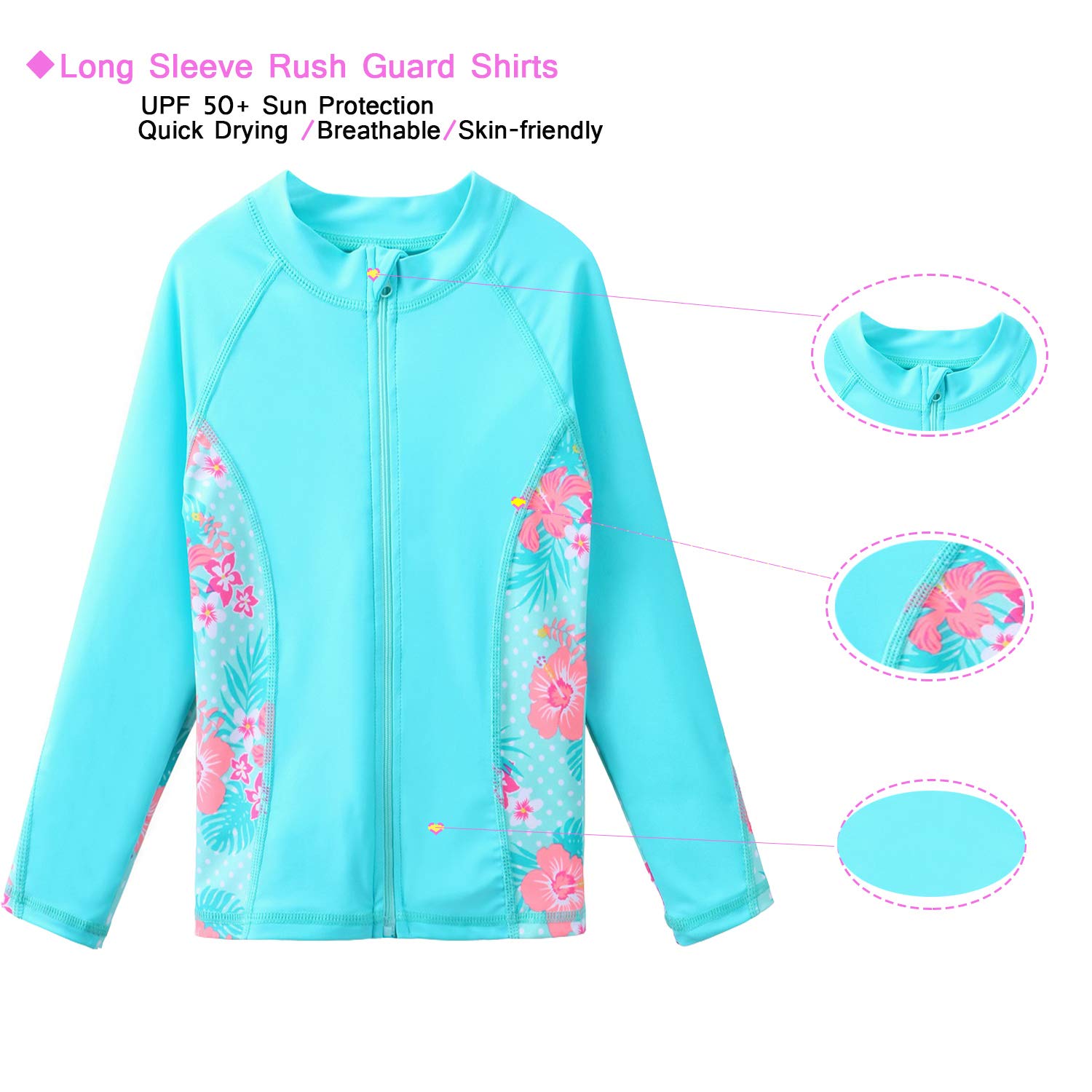 Traje de baño de 3 Piezas con protección contra erupciones UPF 50+ UV Surfing Sunsuit Jacket+Bikini +Bottom Kids Summer Beach Bathing Suit