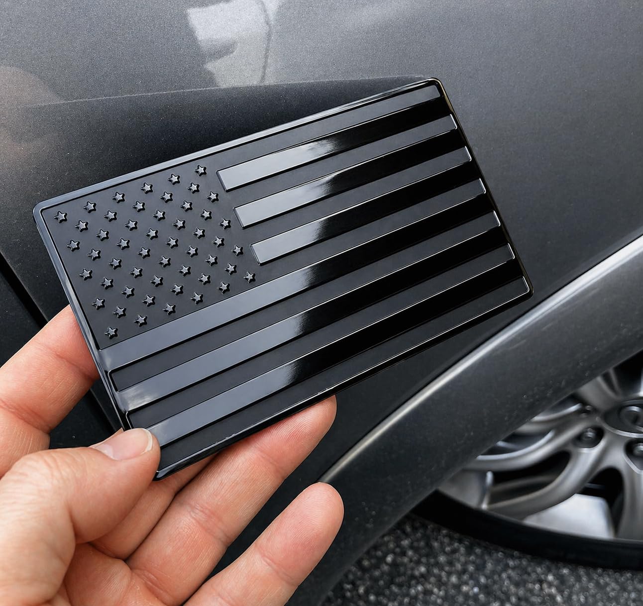 5" x 3" Black American Flag Emblem for Cars