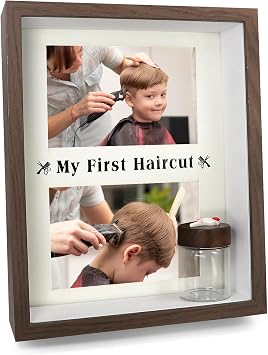 My First Haircut Keepsake Frame for Baby Boys & Girls Glass Jar for Hair Lock,Personalized Memory Gift for Newborn, Infant, Toddler,Parents,grandparents brown