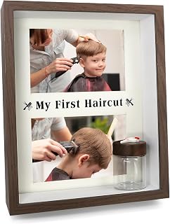 My First Haircut Keepsake Frame for Baby Boys & Girls – Glass Jar for Hair Lock,Personalized Memory Gift for Newborn, Infant, Toddler，Parents，grandparents (brown)