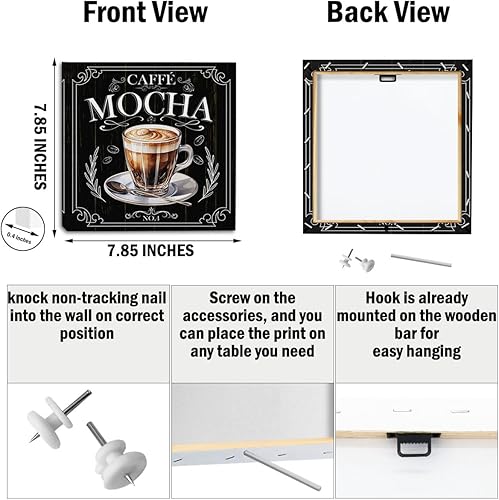 Miniatura 6 de 4 piezas de decoración de pared de café en lienzo, arte enmarcado para decoración de cafetería, regalos para amantes del café, letrero de barra de