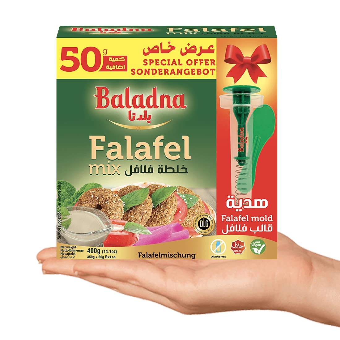 Baladna Mezcla de Falafel con molde de plástico Halal 400 g x 12 unidades