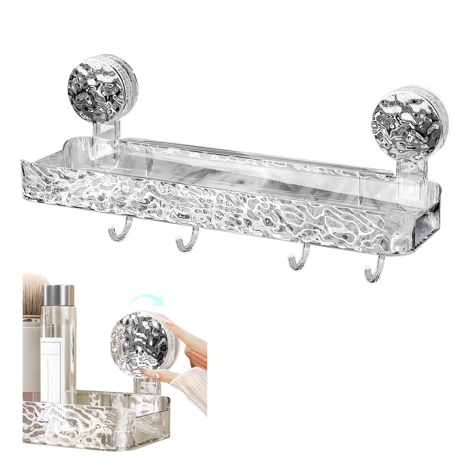 Light luxury style punch-free storage rack Glacier Pattern Suction Cup Shelf Bathroom Storage Rack for Shower No-Drilling Shower