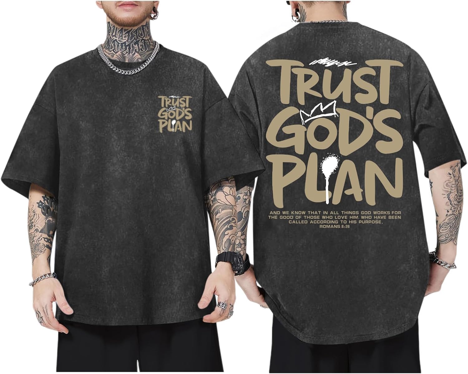 BINTEHGS God Christian T Shirts for Men Jesus Faith Shirt Acid Wash Oversized Tees Bible Verse Graphic Vintage Tshirt
