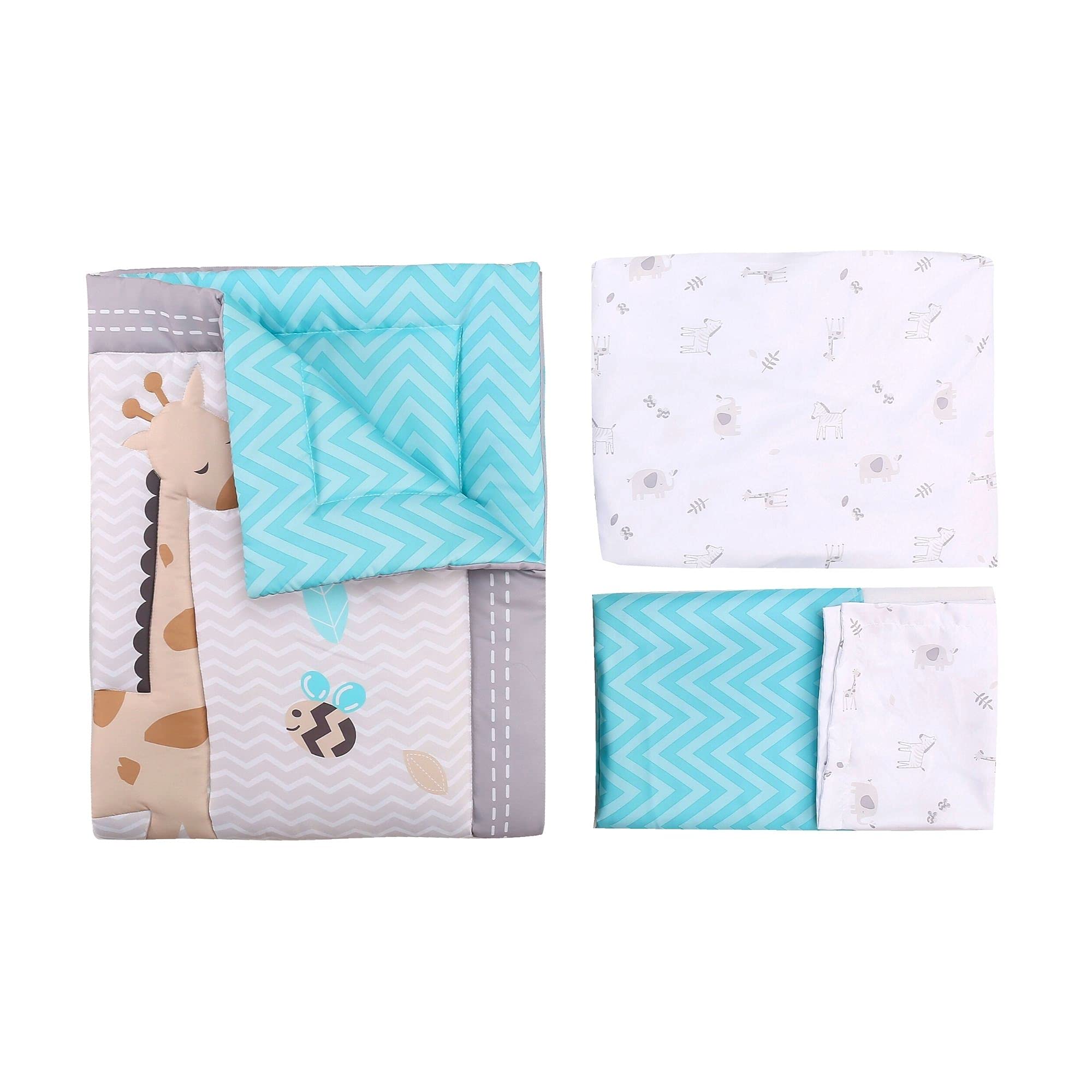 Sweet Jojo Designs 4-Piece Baby Crib Bedding Set (Farm Animals) For Boys Or Girls, Infants/Nursery Incl. Blanket, Fitted Sheet, Skirt, Diaper Stacker (Chicken, Farmhouse, Barn, Sheep, Horse, Cow, Pig