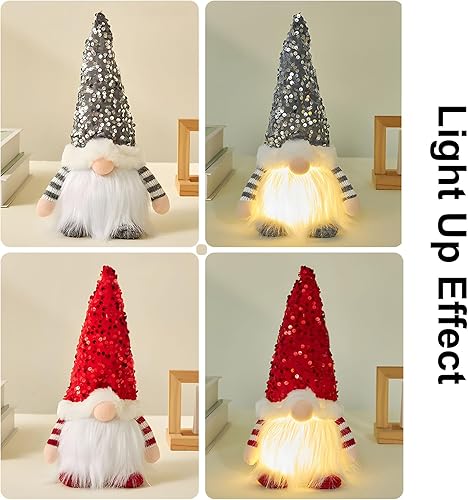 Miniatura 2 de 3 adornos de gnomos de Navidad de 12 pulgadas, gnomos de Navidad iluminados de peluche, lentejuelas con purpurina, sombrero sueco, duende enano,