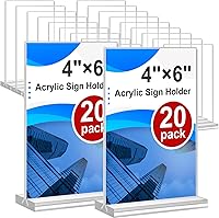 Arrobust 20 Pack 4x6 Acrylic Sign Holders - Clear Double-Sided Vertical Tabletop Menu Displays for Weddings, Offices, Trade Shows