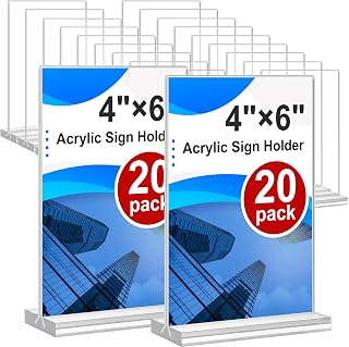 Arrobust 20 Pack 4x6 Acrylic Sign Holders - Clear Double-Sided Vertical Tabletop Menu Displays for Weddings, Offices, Trade Shows