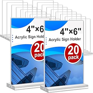 Acrylic Sign Holder 4x6, 20 Pack Clear Table Vertical Double Sided Table Menu Display,