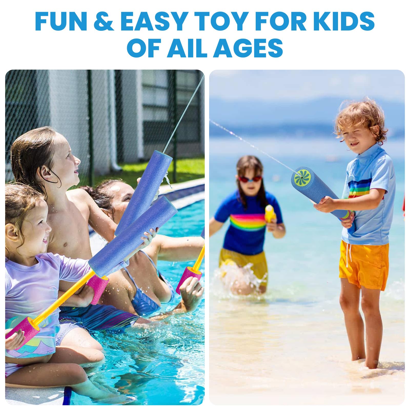 Kit 4 Pistolets à Eau En Mousse Pour Enfants | Portée Jusqu'à 9-10 M | Jouet Piscine, Jardin, Fête | Sécurité Et Durabilité Matériau EVA - 9