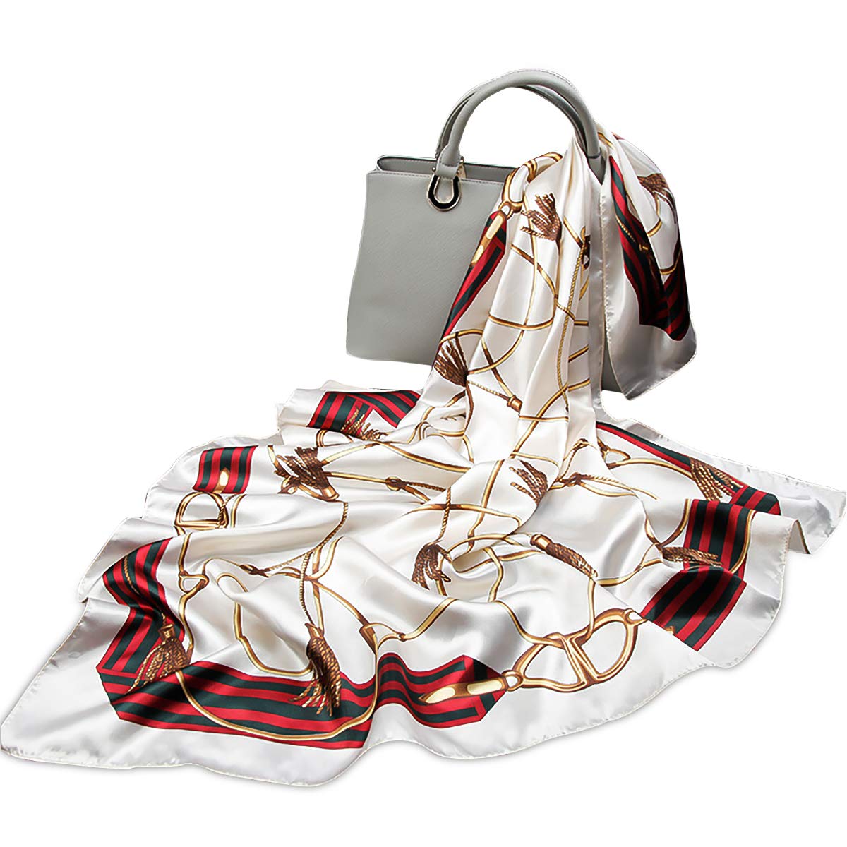 LumiSyne Women's Silk Scarves Retro Printed Geometric Stripe Long Shawl Warm Wrap Sunscreen Shawl All Season