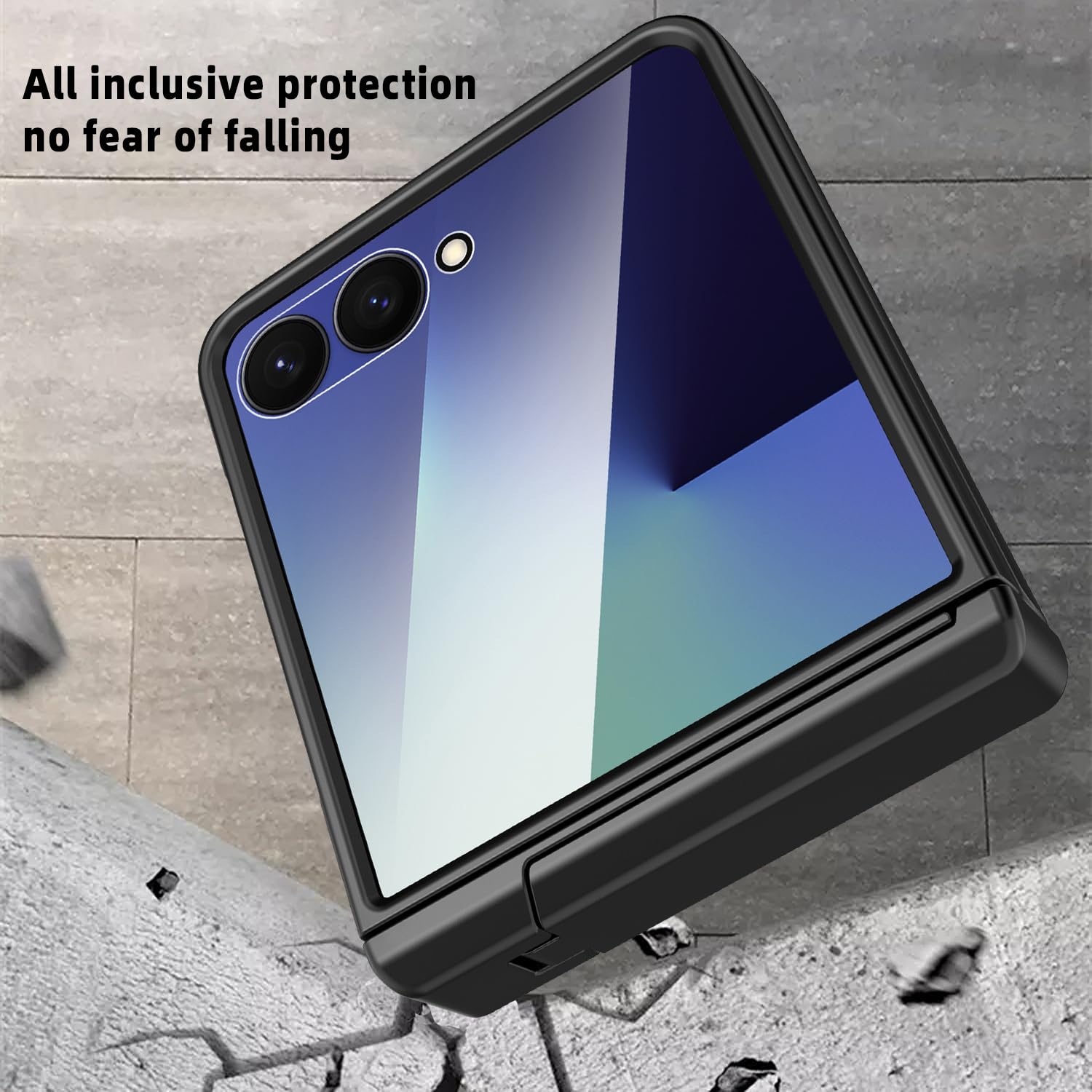 Etui do Samsung Galaxy Z Flip 8 z ochroną zawiasów klasy wojskowej i wbudowaną osłoną ekranu przedniego i podpórką. (niebieskie)