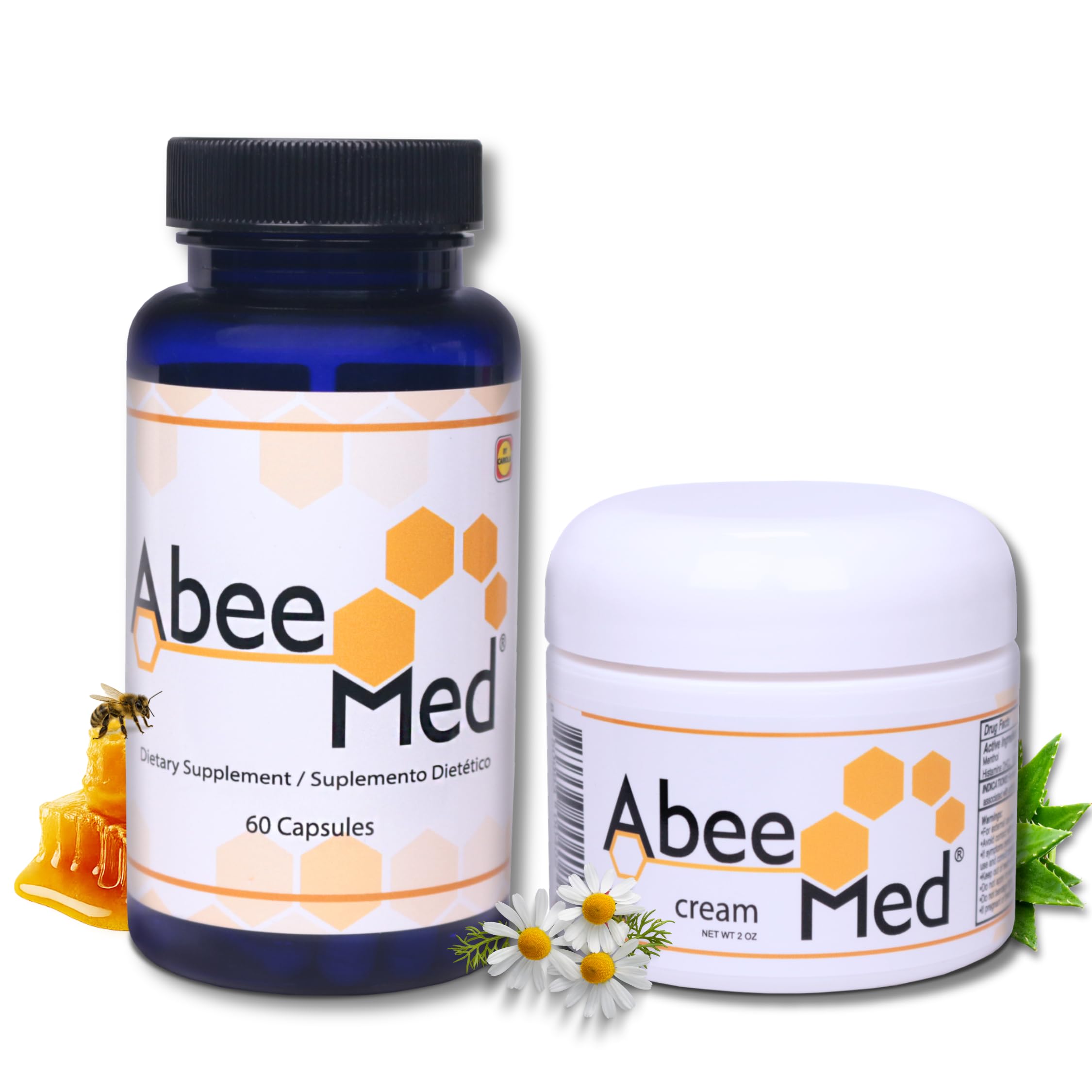 AbeeMed Natural Supplement 60 Capsules + Cream 2 oz Value Pack - Bee Venom Apitoxin - Pain Support - Mobility