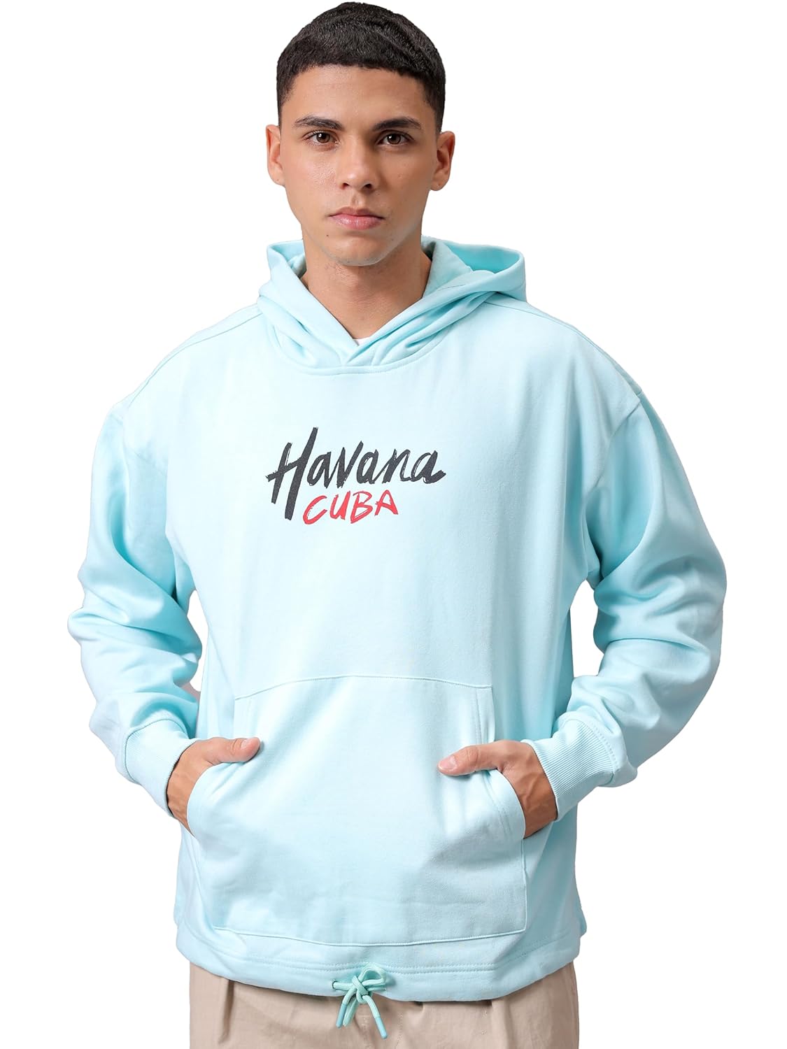 The Indian Garage Co Men Oversized Placement Print Overhead Hooded Sweatshirt