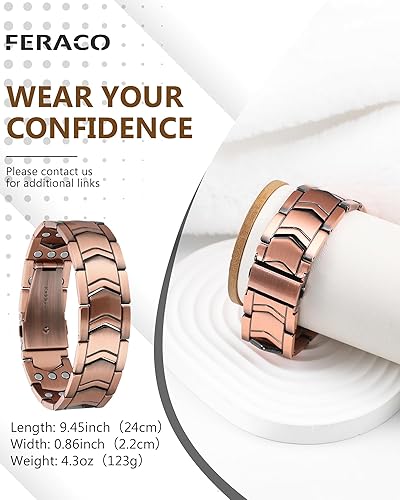 Miniatura 7 de Feraco Pulsera de cobre para hombres 3 veces más fuerza, pulsera de terapia magnética de cobre con potentes imanes de 3800 Gauss, cierre plegable de