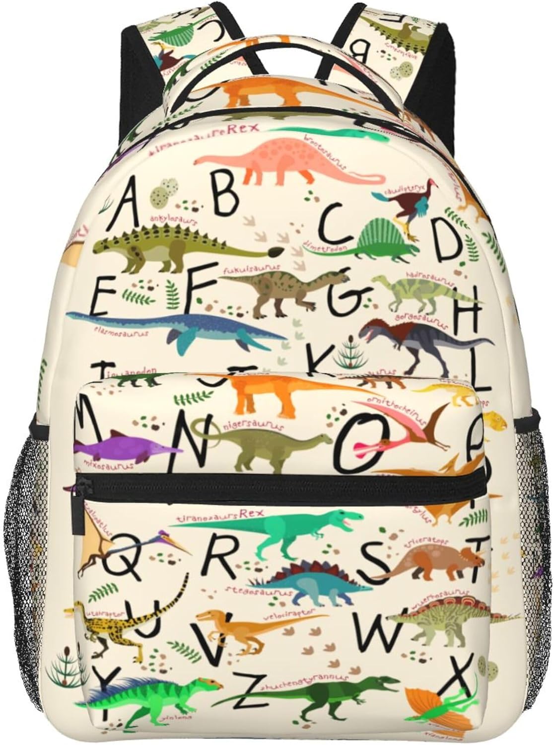 Alphabet Dinosaur School Backpack for Boys Girls Kids Strap Adjustable 16 Inch Waterproof Travel Casual Daypack Lightweight Schoolbag English Alphabet Bookbag