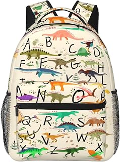 Alphabet Dinosaur School Backpack for Boys Girls Kids Strap Adjustable 16 Inch Waterproof Travel Casual Daypack Lightweight Schoolbag English Alphabet Bookbag