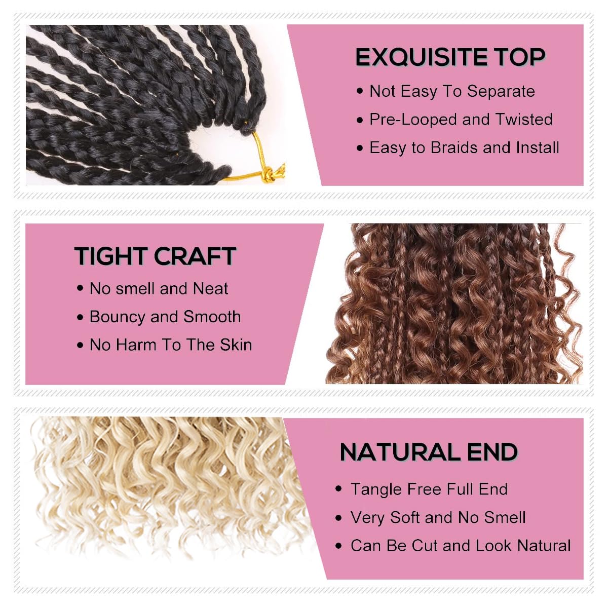 COOKOO 24 Inch Goddess Box Braids Crochet Hair 8 Pack Bohemian Hippie Box Braids Pre-looped Crochet Hair With Curly Ends Synthetic Crochet Braiding Hair for Women 1B2460#