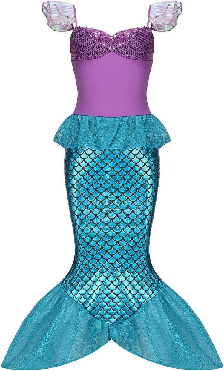 ALIZIWAYMermaid Costume Dress for Girls Kids Ariel Princess Birthday Halloween Cosplay with Wig Accessories