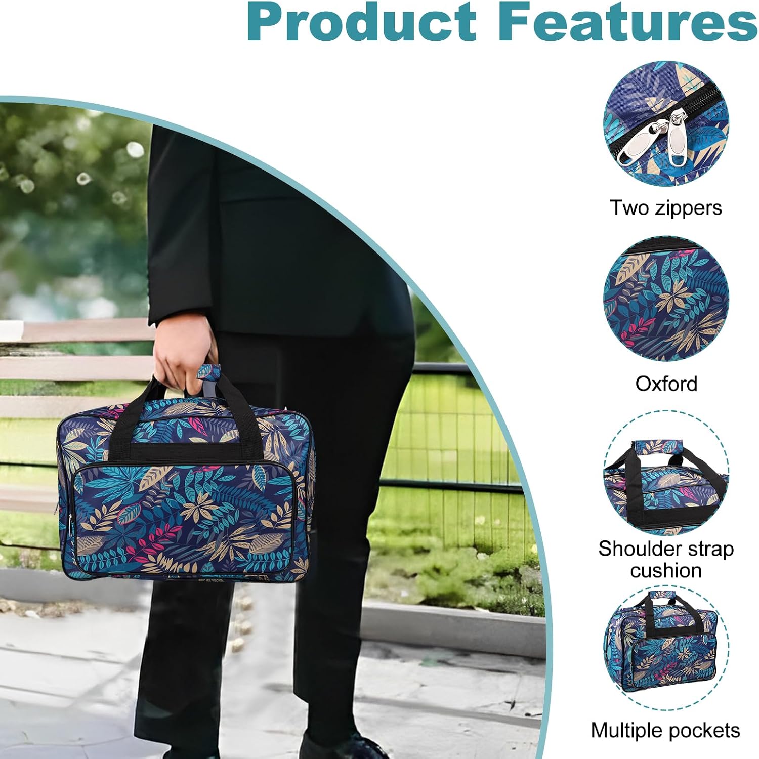 Sewing Machine Carrying Case, Sewing Machine Storage Tote Bag Large Capacity Carry Bag with Pockets and Handles, Tote Storage Bag with Full Width Smooth Zip for Craft (Green)