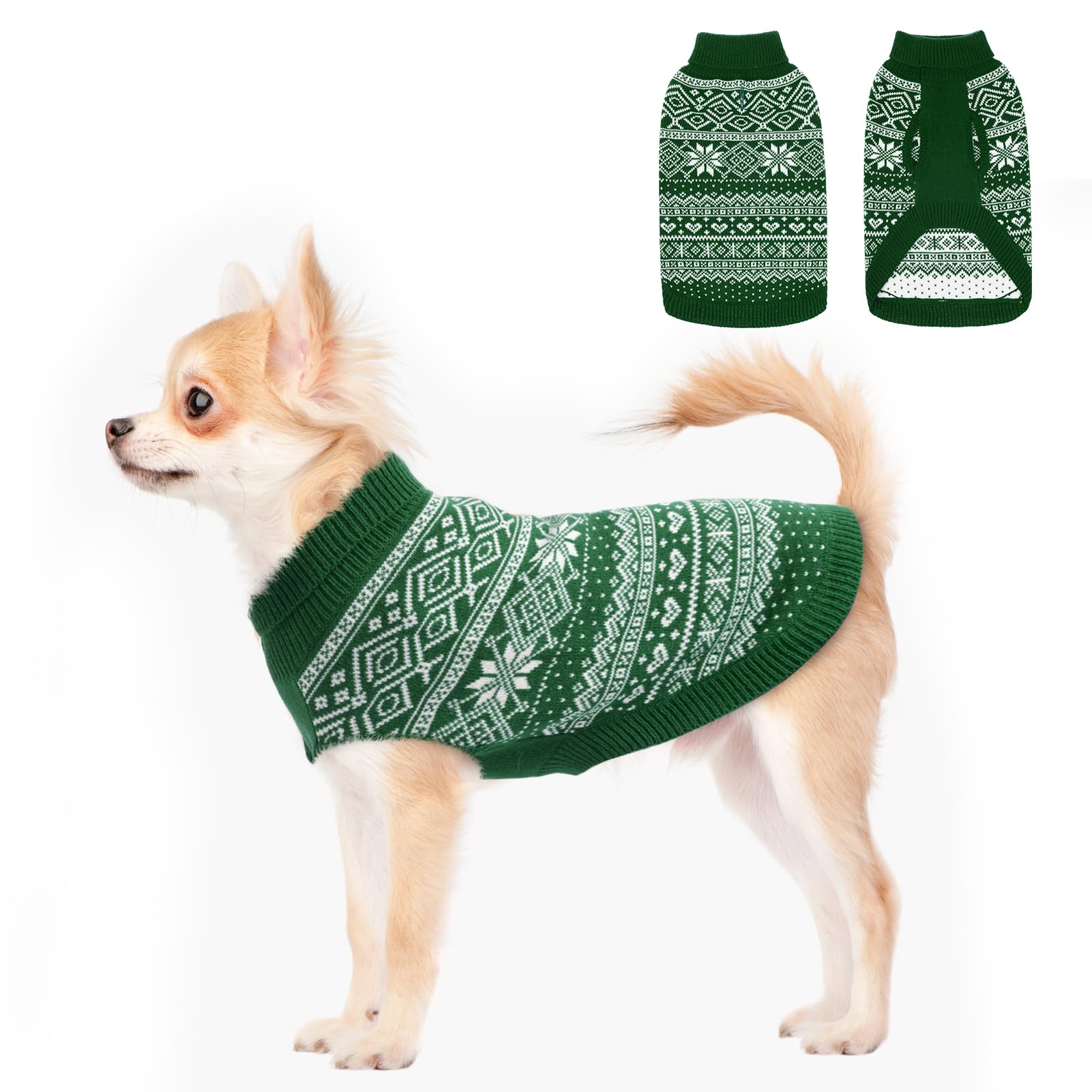 HOMIMP Dog Sweater Argyle - Warm Winter Clothes Puppy Soft Coat, Ugly Dog Sweater for Small Medium and Large Dogs, Pet Clothing Boy Girl, Green XXS