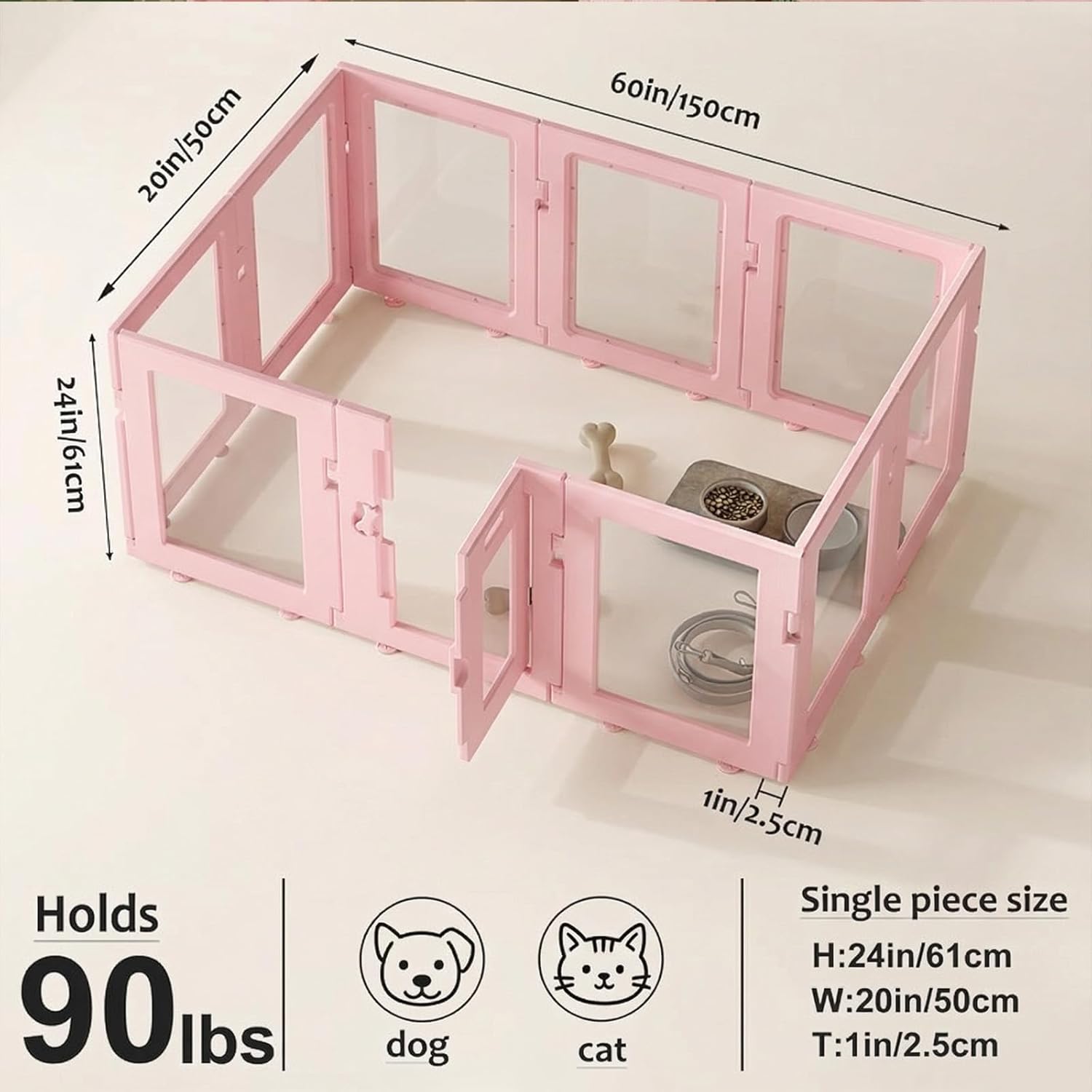 Dog Playpen, Pet playpen 2 PCS， 1 Gate & 1 Panel, Pink